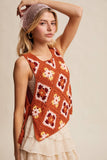 Crochet Granny Square Tassel Tie Vest LSW1006: Rust / M