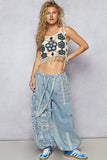 Floral print patchwork twill joger pants: DENIM / S