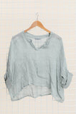 Linen top v-neck 23100 100% linen: Taupe