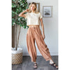 WASHED PLEAT DETAIL COTTON LINEN PANTS: BRICK / S-M-L-XL(2-2-2-2)