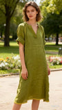 Long dress in 100% linen REF.7161: Wasabi / Unique