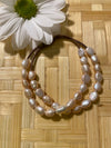 Multi Pearl Light Pink Set with Large Baroque Pearl on Brown Leather