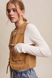 Colored Denim Tie-Front Vest LVT018: Mocha / L