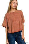 ..SI-25978 Washed Cotton Round Neck Short Sleeve Top: RUST-167412 / S/M