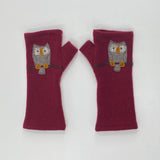 Fingerless Cashmere Gloves-Owl: Light Blue / One Size Fits Most