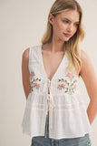 EMBROIDERED LINEN VEST: White / S
