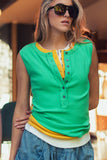 Raw Edge Ribbed Henley Tank: MINT / S-M-L:2-2-2