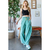 WASHED 3D POCKET SLOUCHY WIDE LEG PANTS: SLATE / S-M-L(2-2-2)