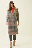 60266 Mixed Plaid Long Coat: Taupe Mix / M