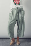 Striped Cotton Drawstring Harem Pants: TAUPE / S-M-L:2-2-2