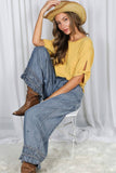 Flared Ruffle Hem Washed Chambray Crop Denim Pants VP83186: Washed Denim / S