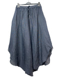 33603 LINEN CULOTTE TROUSERS WITH ADJUSTABLE WAIST: NAVY