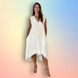 REF 25813 100% LINEN SISA SLEEVE DRESS: Heavenly