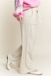 Mineral Wash Side Knit detail wide leg pants HE5878P: Latte / S-M-L / 2-2-2