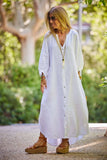 CWDMD6336_LINEN COTTON BUTTON DOWN SHIRT MAXI DRESS: WHITE / (S) 1