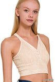 Washed Seamless rib snap button crop tank: MOCHA-160832 / L/XL