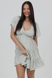 C4937-A801 V NECK SMOCKED BUST DRESS: L