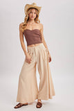 DRAWSTRING PATCH POCKETS WIDE LEG PANTS: MOCHA / L