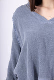 Linen cotton top with sleeve detail 15811: 50% linen 50% cotton / Taupe / One size
