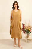Sleeveless long dress 100% linen REF. 8466: WASABI
