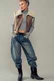 Sherpa Lined Cropped Biker Western Statement Vest: CAMEL / S-2/M-2/L-2
