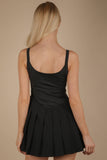ND31725-Pleated Skirt Activewear Dress W/ Under Shorts: BLACK / S-M-L/2-2-2