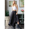 WASHED WIDE LEG RUFFLED HEM PANTS: BLACK / S-M-L-XL(2-2-2-2)