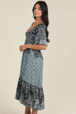 C4H39-A970 MAXI FLARE SLEEVE TIERED DRESS WITH SLIT: M
