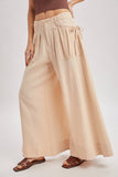 DRAWSTRING PATCH POCKETS WIDE LEG PANTS: MOCHA / L