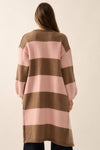 Striped Knit Open-Front Duster Pocket Cardigan: Cocoa-Pink / S