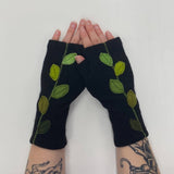 Fingerless Cashmere Gloves-Leaves: Grey / One Size Fits Most