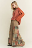 Mineral Washed Boho Patch Tiered wide pants HP6619: Charcoal / S-M-L / 2-2-2