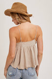 CROCHET CONTRAST CAMISOLE TOP: ASH / M