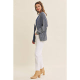 MINERAL-WASHED OPEN FRONT COTTON SWEATER CARDIGAN: WASHED NAVY / M