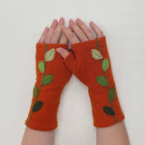 Fingerless Cashmere Gloves-Leaves: Grey / One Size Fits Most