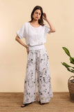 Floral print trousers in 100% Linen REF. 30526: Duck Green