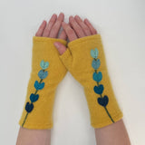 Fingerless Cashmere Gloves-Lupine: Yellow on Grey / One Size Fits Most