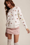 Floral Embroidered Knit Sweater LSW0992: Cream / L