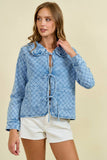 RUFFLED OVER-SIZED COLLAR DENIM QUILTED JACKET - 10601J-1: DK.DENIM / M