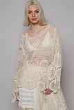 Round neck long sleeve elongated crochet top: NATURAL / Os