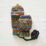 GOPAN Mittens Multi Waste Wool Detachable String: Multi Cream