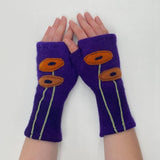 Fingerless Cashmere Gloves-Oval Poppy: Orange on Maroon / One Size Fits Most