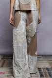 Solid lace patch detail woven pants: HONEY GOLD / L
