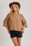 OVERSIZED BELL SLEEVE CABLE KNIT SWEATER: CREAM / S/M