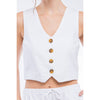 Linen Buttoned Vest Top: GREYSTONE / M