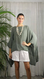 REF 11138 PONCHO-STYLE BLOUSE 100% LINEN: KHAKI