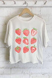 STRAWBERRIES GRAPHIC LONG CROP TOP : STONE