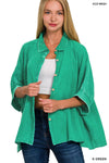 Washed Double Gauze Button Down Half Sleeve Shirt: DUSTY TEAL / 3-3 (S/M-L/XL)