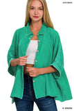 Washed Double Gauze Button Down Half Sleeve Shirt: DUSTY TEAL / 3-3 (S/M-L/XL)