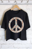 QUILTED PEACE FLOWER GRAPHIC LONG CROP TOP: KHAKI